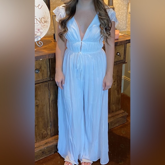 Lulu’s Our Love Song White Ruffled Wide-Leg Jumpsuit - Picture 6 of 7